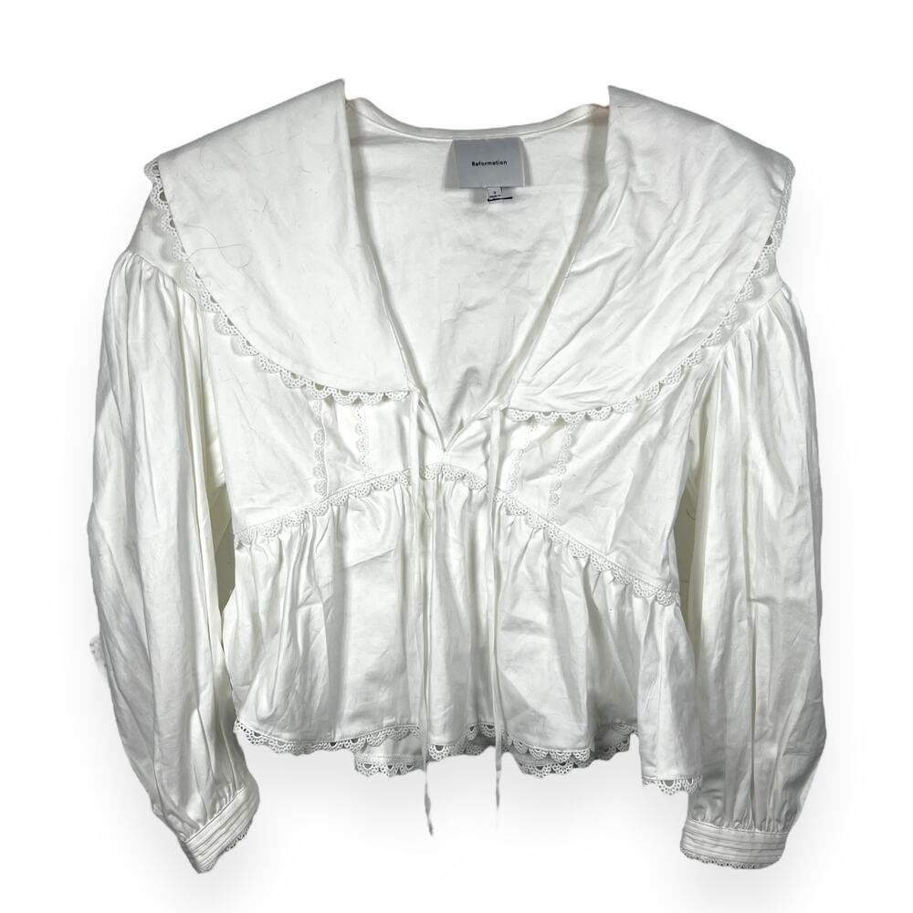 Reformation White Cotton Renna Blouse Top Size 2 - Picture 9 of 13
